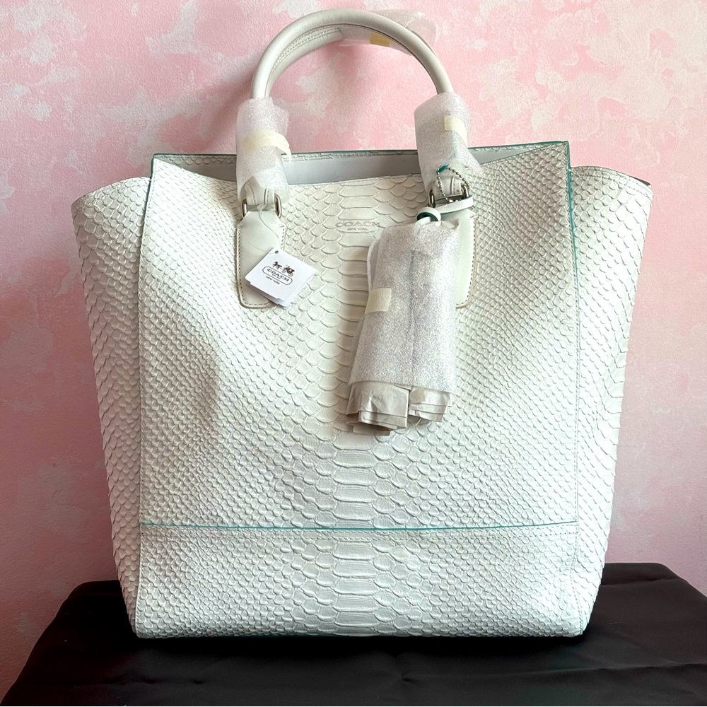 Coach White Textured Tote Bag